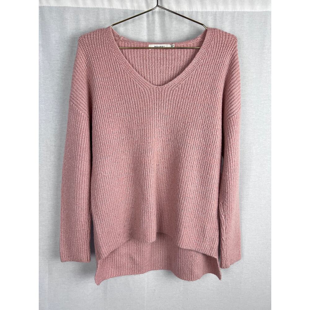 Moussy Sweater Pink Rib V-Neck Coquette Quiet Luxury Capsule Cozy Chunky Classic